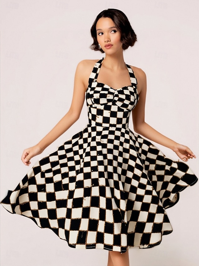  Retró 1950-es Rockabilly Térdig érő Swing ruha Flare ruha Pánt Virágos Kockás A-vonalú Női Farsang Vakáció Alkalmi / Napi Retro témájú buli Felnőttek Ruha Tavaszi nyár