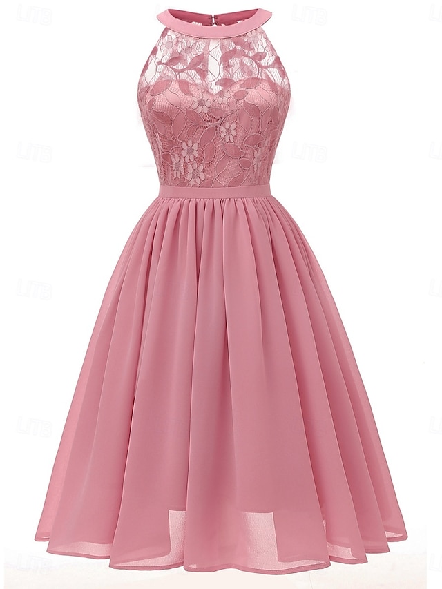  Naisten Midimekko Pitsimekko Coctail-asu Häävieraspuku Sifonki Tyylikäs Muoti Moderni ulko- Cocktailjuhla Normaali Tavallinen Hihaton Riipuskaula Punastuvan vaaleanpunainen Viini Laivaston sininen