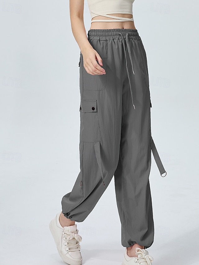  Femmes Pantalons Cargo Slacks Streetwear Occasionnel Longueur complète Naturel Uni Avec Poches Conception à cordon élastique Doux Tenue quotidienne Week-end Noir Rouge Fuchsia Gris argenté Automne