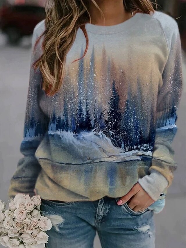 Women's Sweatshirts Graphic Casual Long Sleeve Crew Neck Regular Tops Street Dailywear Casual Print Navy Blue Light Grey Dark Blue Spring Fall Winter4
