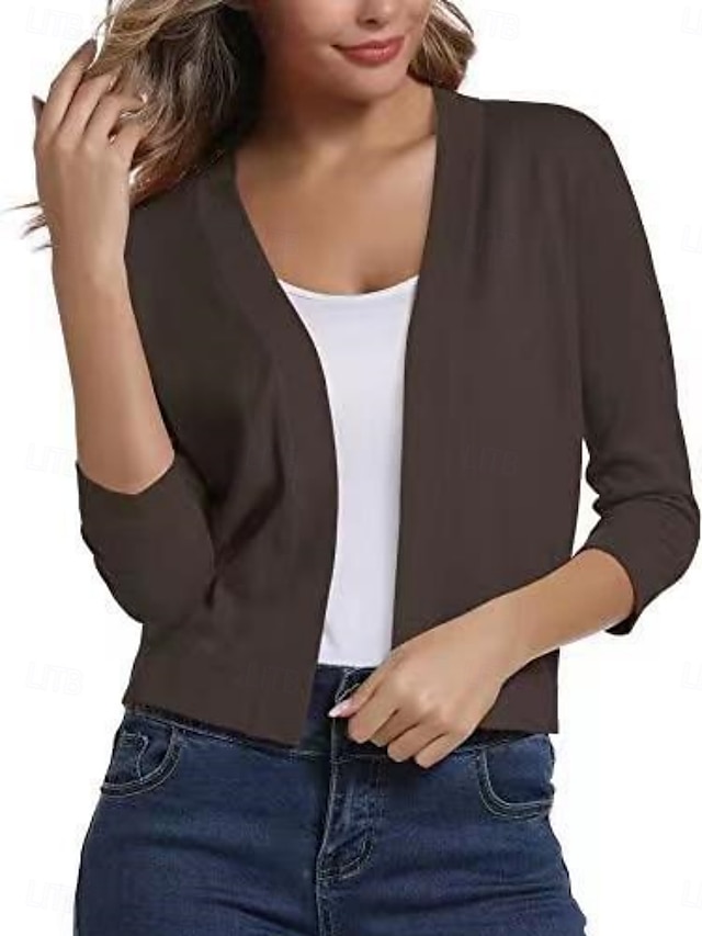  Femmes Cardigan Mode Basique Couleur Unie Ouvert devant Fin manche longue Hauts Réguliers Tricoter Extérieur Quotidien Noir Blanche Automne Hiver