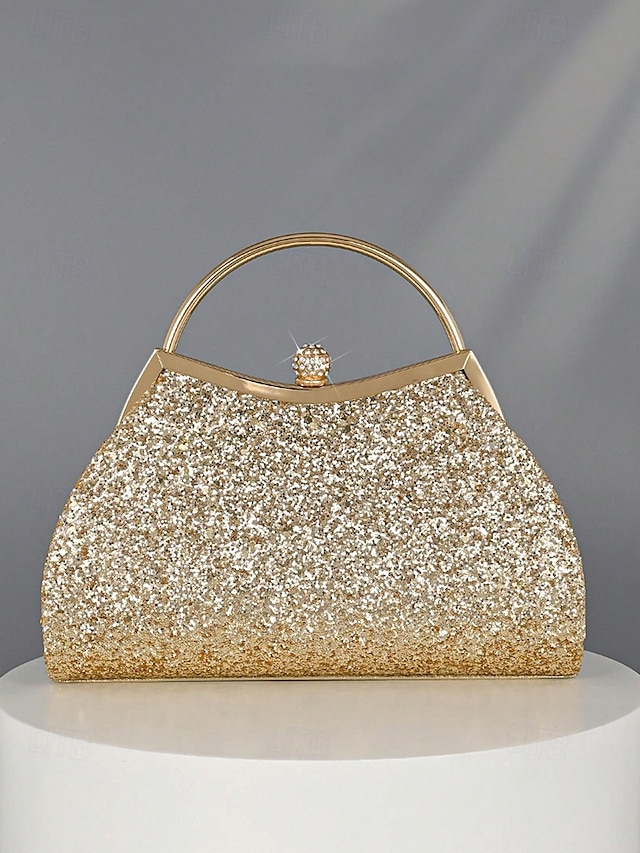  Pochette de soirée pailletée pour femme – Sac à main doré scintillant avec bandoulière chaîne, élégant sac de soirée pour mariages, bals et cocktails