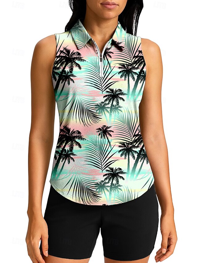 Women's Tree Plants Tops Sport Shirt Golf Polo Shirt Tennis Shirt Sleeveless Zipper UPF50+ UV Resistant High Elasticity Moisture Wicking Breathable Tennis Pickleball Running Turndown Zip Collar Shirt4