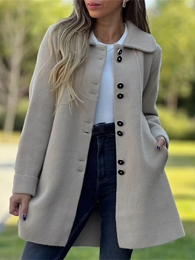  Damen Mantel Bequem Atmungsaktiv Tasche Mode Täglich Einfach Outdoor Lässig Täglich Einreihig Regulär Revers Normale Passform Langarm Oberbekleidung Schwarz Rote Aprikose Frühling Herbst