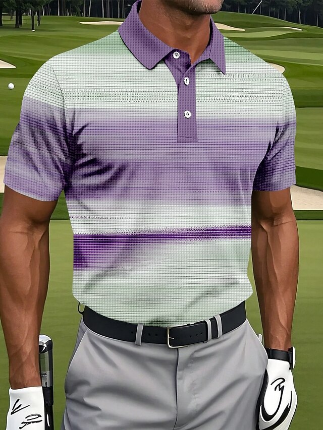  Homme Golf Rayures dégradées Chemises Polo Gaufre Chemise de golf Manche Courte Polos Chemises à Col Vêtements de sport Occasionnel Extérieur Athleisure Tenue quotidienne Impression 3D Boutons Été