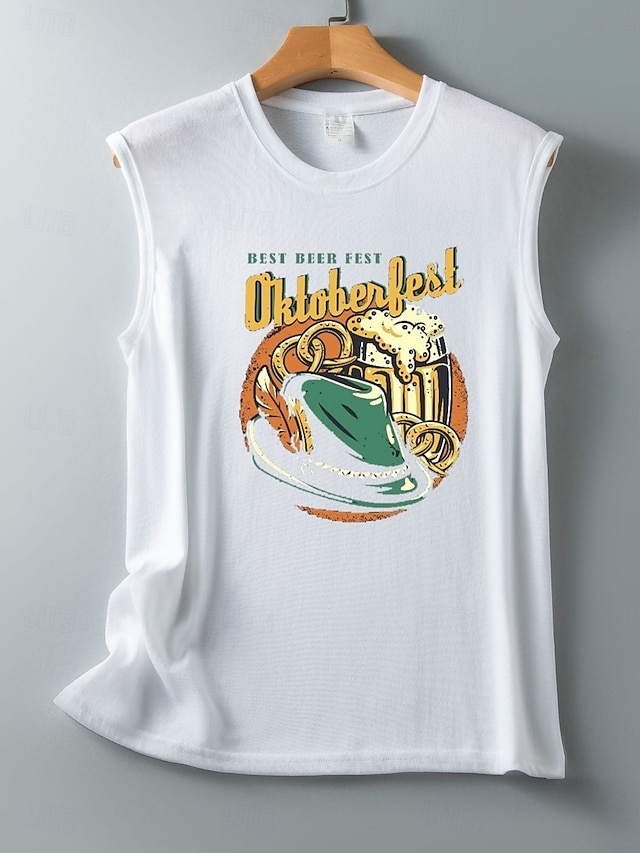  Oktoberfest Mulheres Camisola Regata Letra Diário Casual Sem Manga Gola Redonda Tops regulares Diário Imprimir Preto Branco Vinho Azul Marinha Verão Primavera