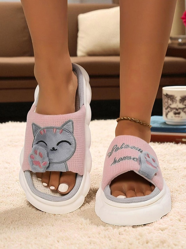  Pantufas femininas estilo cat paw slide – pantufas com solado de espuma macio e aberto para ambientes internos, ideais para a vida no dormitório, relaxamento em casa e noites aconchegantes