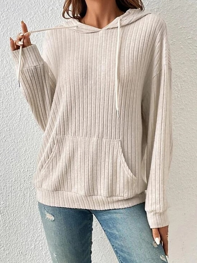  Dame Pullover hettegenser-genser عادي Gatemote Fritid Behagelig Langermet Med hette Vanlige topper Gate Ferie Ut på byen Lomme foran Svart Beige Grå Høst