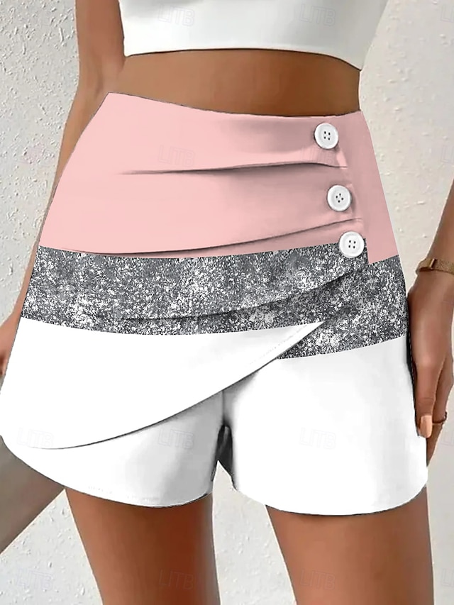  Dam Kinesiska Shorts Semester Vintage Etnisk Stil Kort Hög midja Grafisk Geometrisk Färgblock Plisserad Oelastisk Semester Gata Dagligen Violett Rödhakeägg blå Rosa Grön Sommar Vår Normal