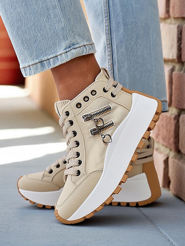  Baskets montantes en toile pour femmes – Chaussures à lacets à plateforme décontractées pour le style urbain, les voyages et les activités du week-end