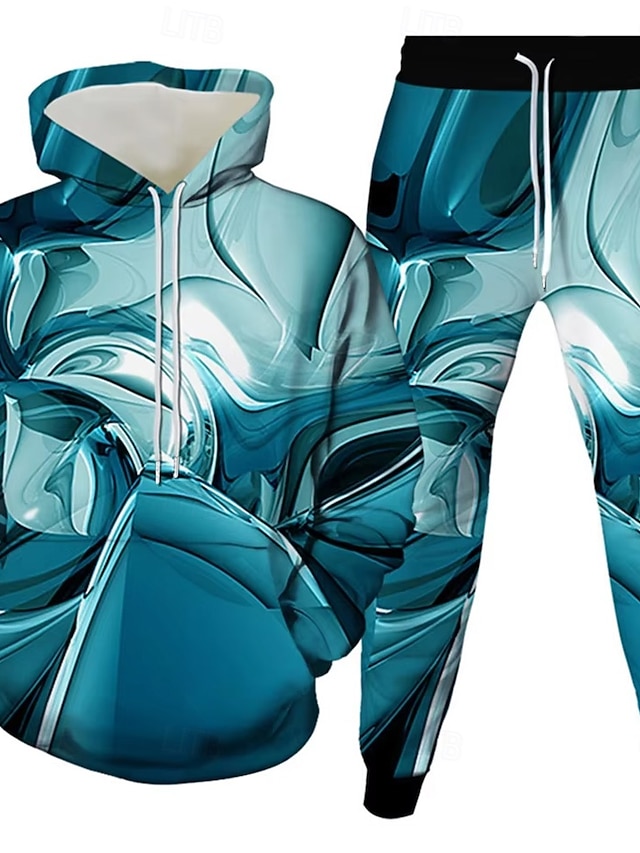  Homens Geométrico 2pcs Conjuntos de moletom 3D Moletom Moletom com capuz Manga Longa Calças compridas Com Capuz Esportivo Casual Diário Moderno Roupa Esportiva Impressão 3D Primavera Outono Inverno