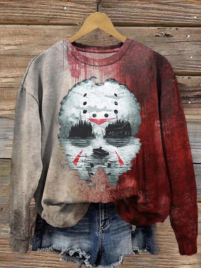 Halloween Women's Pullover Sweatshirt Skulls Graphic Fashion Casual Long Sleeve Crew Neck Round Neck Regular Tops Street Dailywear Casual Print Red Fuchsia Fall Winter3