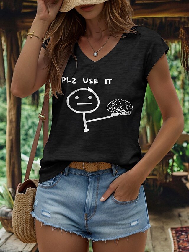  Débardeur camisole à lettres graphiques pour femmes, vintage, élégant, classique, sans manches, manches courtes, col en V, hauts classiques, vêtements de vacances quotidiens, imprimé noir, blanc,
