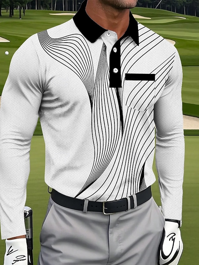 Bărbați Geometric Golf Polo Tricouri polo sport Manșon Lung Tricouri de polo Cămăși cu guler Îmbrăcăminte sportivă Ocazional afaceri Îmbrăcăminte Atletică Purtare Zilnică Buzunar Imprimare 3D Nasturi