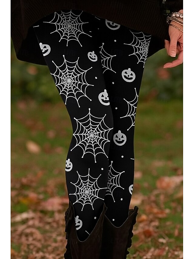 Halloween Women's Leggings Vacation Vintage Ethnic Style Full Length Ankle-Length High WaistPants Spider web Graphic Animal Skull 3D Print Quick Dry Breathability Soft Stretchy Formal Outdoor4
