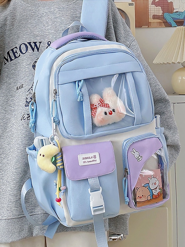  Kawaii átlátszó ablakos hátizsák tinilányoknak – plüss nyuszi alakú iskolatáska több zsebbel, aranyos iskolatáska középiskolába vagy mindennapi használatra