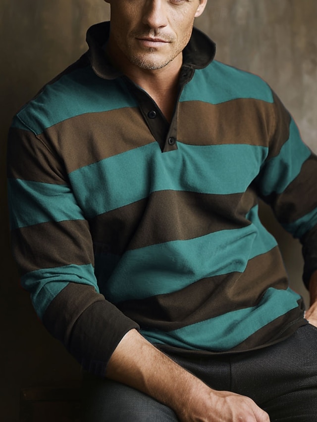  Hombre Tiras horizontales Polo de rugby Manga Larga Camisas de polo Camisas con cuello Ropa deportiva Casual Escuela Exterior Ropa Deportiva Impresión 3D Primavera Otoño Invierno Rojo Azul Piscina