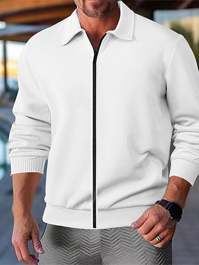 Homme Veste Légère Veste Décontractée Vacances Quotidien Respirant Avec Poches Jacquard Printemps Automne Uni Mode Classique Revers Régulier Noir Blanche bleu marine Kaki Gris Claire Veste