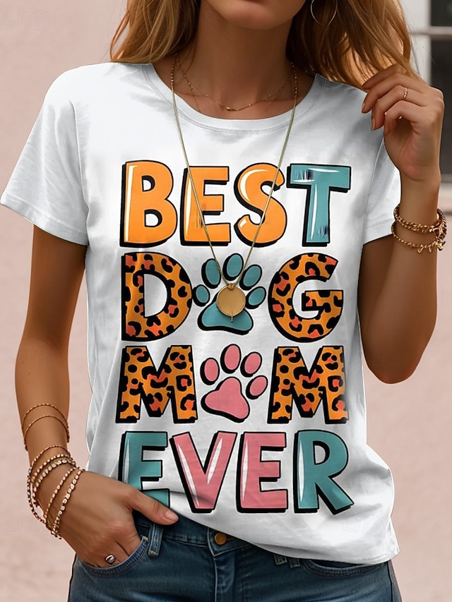  Jour de Thanksgiving Femmes T-shirt Graphique Animal Chien ancien Élégant Classique Manche Courte Col ras du cou Col rond Hauts Réguliers Quotidien Week-end Imprimé Noir Blanche Rose Claire Bleu Bleu