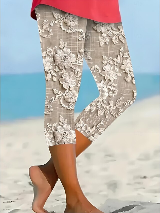 Women's Leggings Vacation Vintage Ethnic Style Calf-Length High Waist Floral Graphic Quick Dry Soft Comfortable Stretchy Formal Outdoor Vacation Buff Summer Spring Skinny4