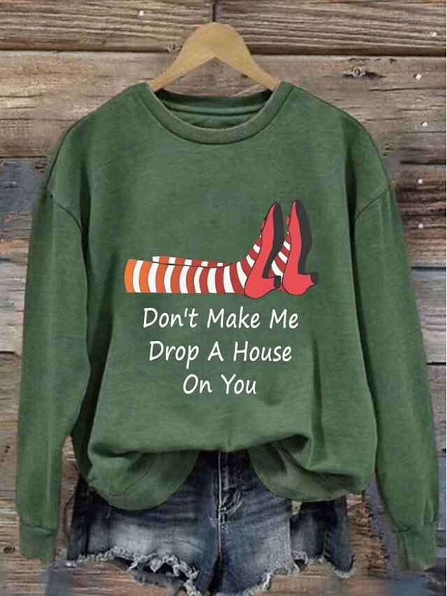 Femmes Sweatshirt Pull Graphique Crâne Sorcière Mode Occasionnel manche longue Col ras du cou Col rond Hauts Réguliers Rue Tenue Quotidienne Occasionnel Imprimé Noir Violet Orange Vert Gris Automne