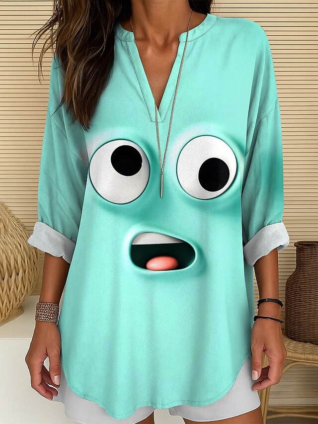 Women's Blouse Tunic V Neck Long Sleeve Boho Casual Tops Graphic Abstract Vintage Tropical Regular Tops Daily Wear Print Red Blue Purple4