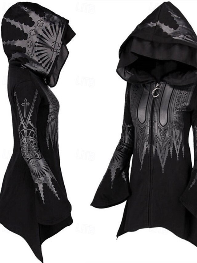  Per donna Giacca con Cappuccio Caldo Confortevole Cerniera Orlo irregolare Moda Fiore Streetwear Uscire Cerniera Lungo Con Cappuccio Vestibilità regolare Manica Lunga Capispalla Nero Autunno Inverno