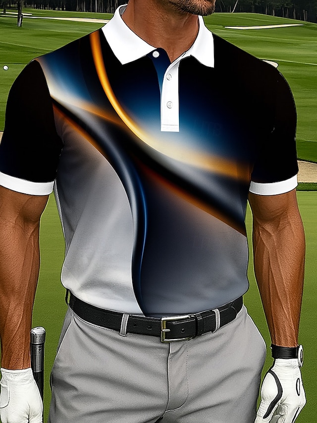  Herren Polo Sport-Poloshirts Lässig Sport Umlegekragen Kurzarm Modern Geometrisch Knöpfe Sommer Schwarz Blau Grün Polo