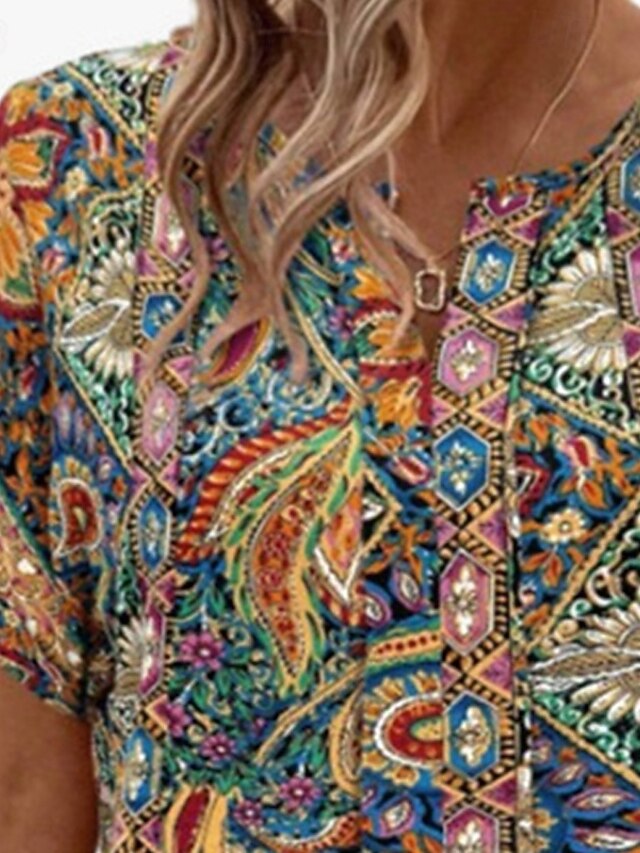 Women's Shirt Floral Stylish Modern Long Sleeve V Neck Regular Tops ...