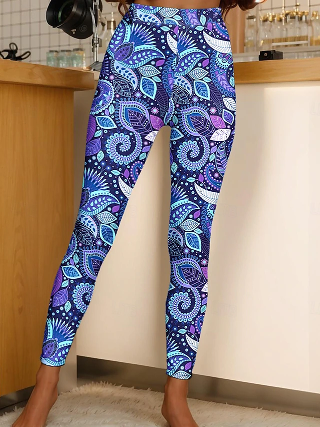 Women's Leggings Vacation Vintage Fashion Ankle-Length High Waist Graphic Paisley Abstract Printing Soft Breathable High Elasticity Outdoor Daily Lake blue Forest Green Dark Pink Spring Fall Winter4