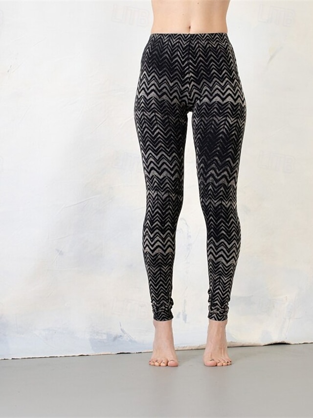  Women's Pants Trousers Leggings Cozy Leggings Streetwear Casual Full Length High Waist Geometic Elastic Waist Print Breathability Comfortable Stretchy Vacation Street Daily Wear Black Khaki Spring