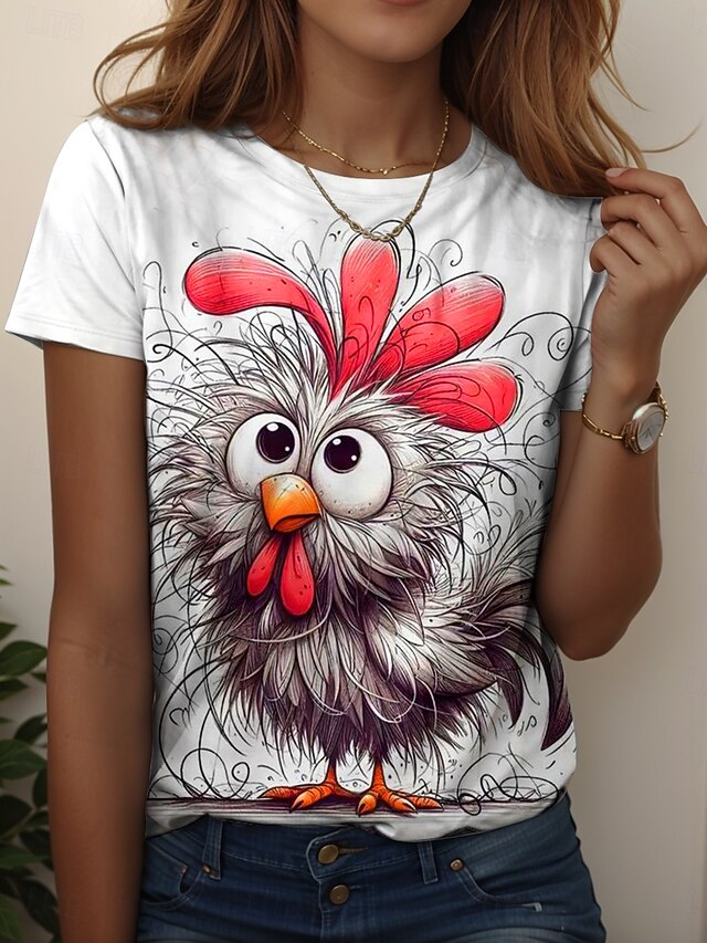 Women's T Shirt Graphic Animal Vintage Stylish Casual Short Sleeve Crew Neck Regular Tops Daily Weekend Print White Red Khaki Summer Spring4