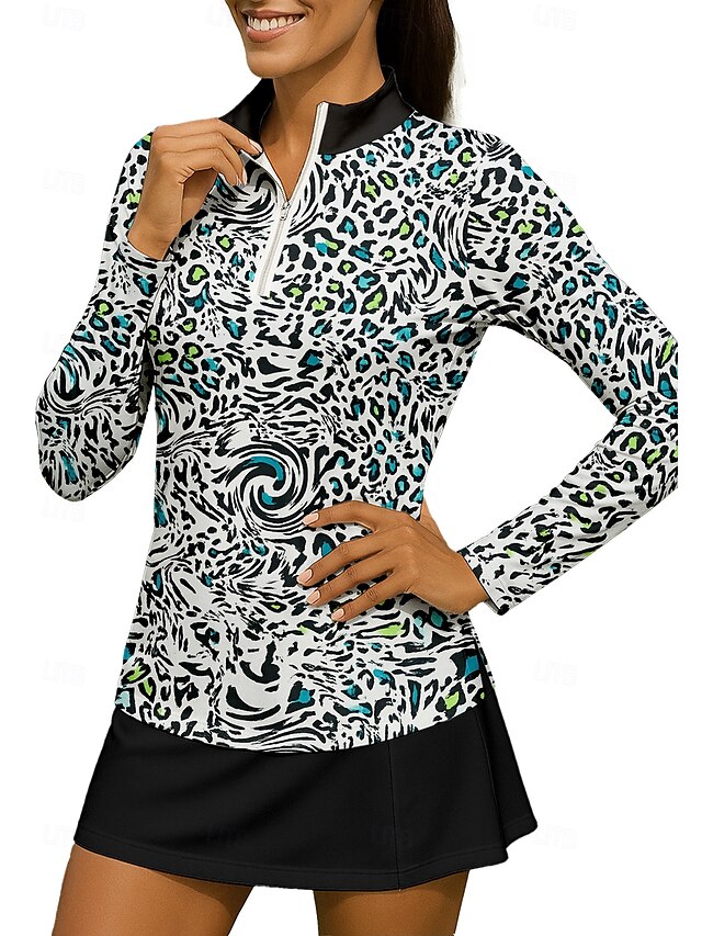  Mujer Camisa deportiva Camisas de polo Camiseta de tenis Tee de tenis Manga Larga Cremallera Floral UPF50+ Resistente a los rayos UV Alta elasticidad Dispersor de humedad Transpirable Voleibol Tenis