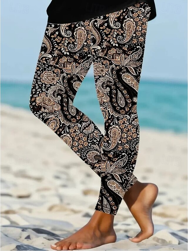  Femmes Leggings Vacances ancien Mode Longueur cheville Taille haute Graphique Abstrait Impression Doux Respirant Haute Élasticité Extérieur Quotidien Noir Blanche Marron Gris Claire Printemps Automne