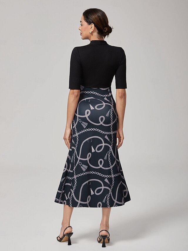Lyocell Chain Print Colorblock Fishtail Dress 2026 - $67.99