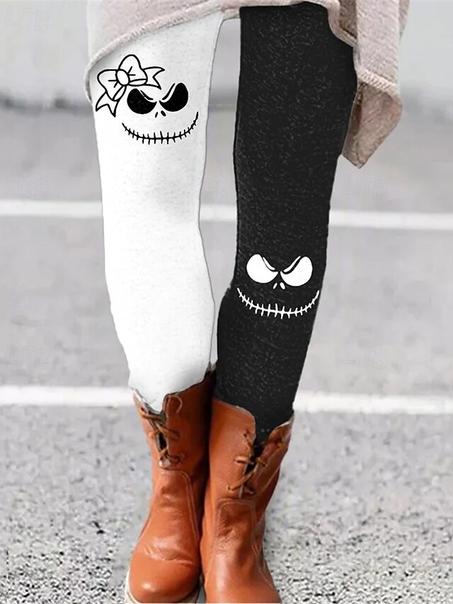 Women's Pants Trousers Leggings Streetwear Casual Full Length High WaistPantsHalloween Graphic Color Block Elastic Waist Print Breathability Comfortable Stretchy Vacation Street Daily Wear Black4