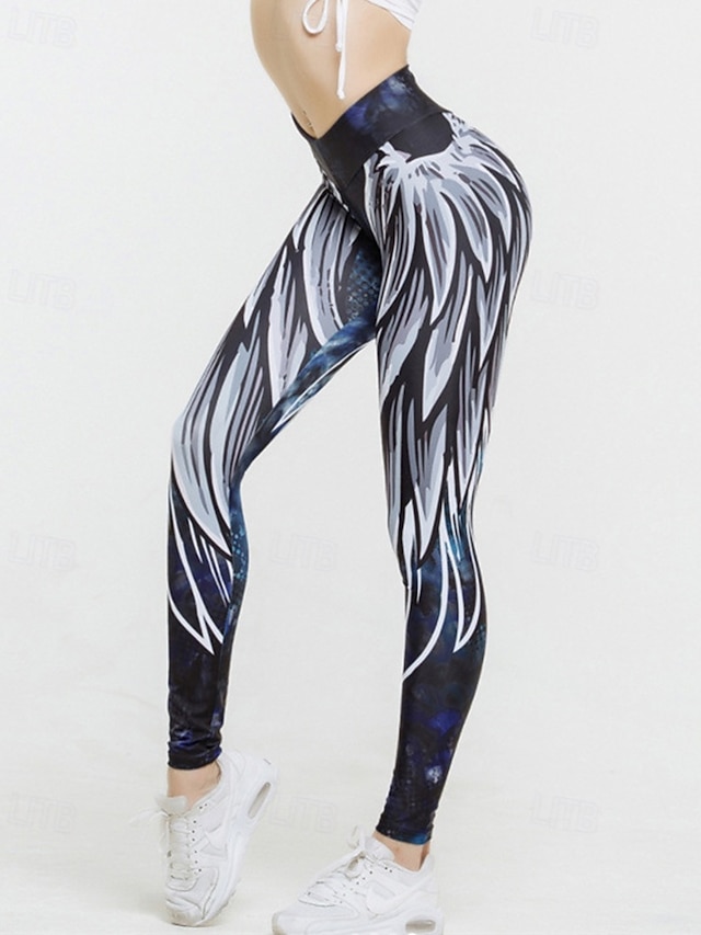  Damskie Legginsy capri Legginsy do jogi Wyszczuplenie brzucha Wysoka talia Siłownia Obuwie sportowe Pilates Doły Drukowanie Czarny Jesień Sport Odzież sportowa Ścisłe dopasowanie