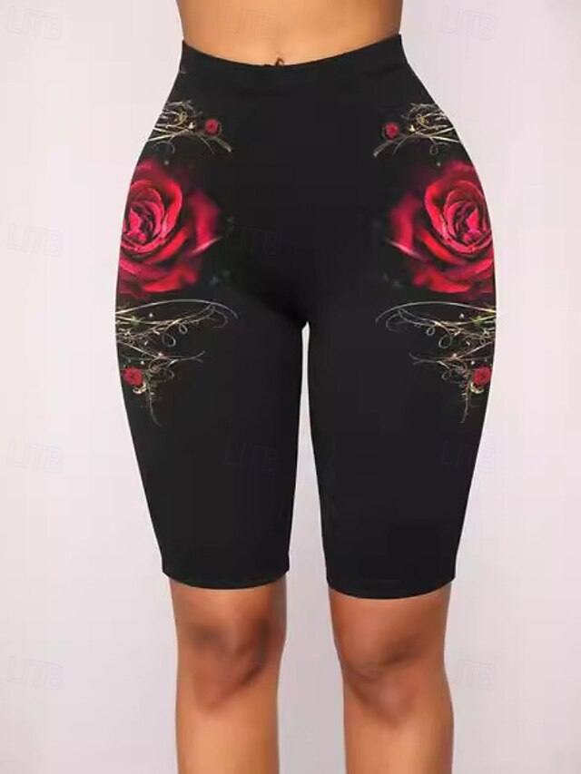 Women's Shorts Slacks Leggings Fashion Streetwear Short Natural Flower Elastic Waist Print Comfortable Street Holiday Daily Wear Yellow Red Purple Fall Regular Fit4