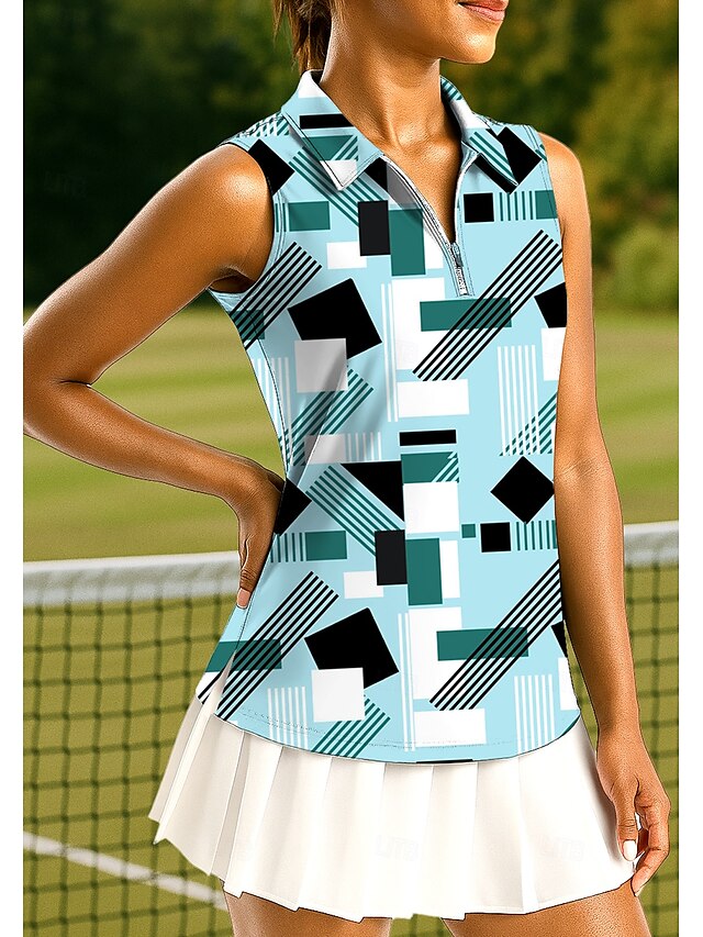  Mujer Tops Camisa deportiva Camisas de polo Camiseta de tenis Sin Mangas Cremallera UPF50+ Resistente a los rayos UV Alta elasticidad Dispersor de humedad Transpirable Tenis pepinillo Corriendo