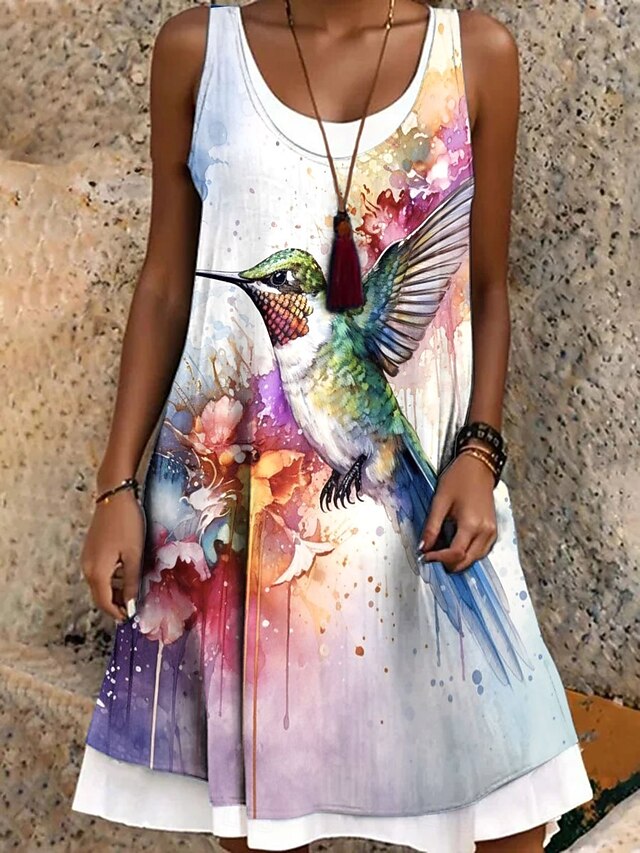 Women's Mini Dress Sundress A Line Dress Off The Shoulder Dress Vacation Casual Boho Daily Loose Fit Graphic Animal Sleeveless Crew Neck Purple Orange Green Summer Spring Fall4