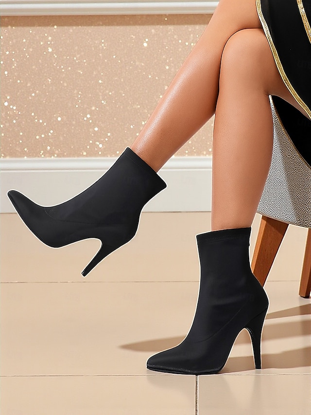  Botas de dança femininas pretas elásticas no tornozelo - elegantes sapatos de salto alto e bico fino para salão de baile latino profissional, perfeitos para salsa, tango e apresentações no palco