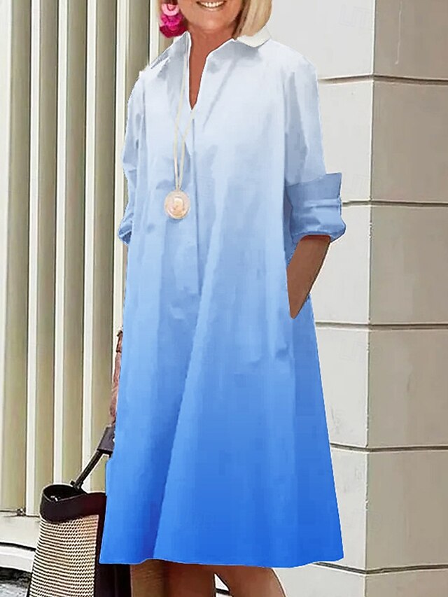 Women's Midi Dress Shirt Dress Casual Dress Fashion Modern Daily Beach Weekend Regular Fit Color Gradient Long Sleeve Shirt Collar Black Yellow Red Blue Spring Fall4