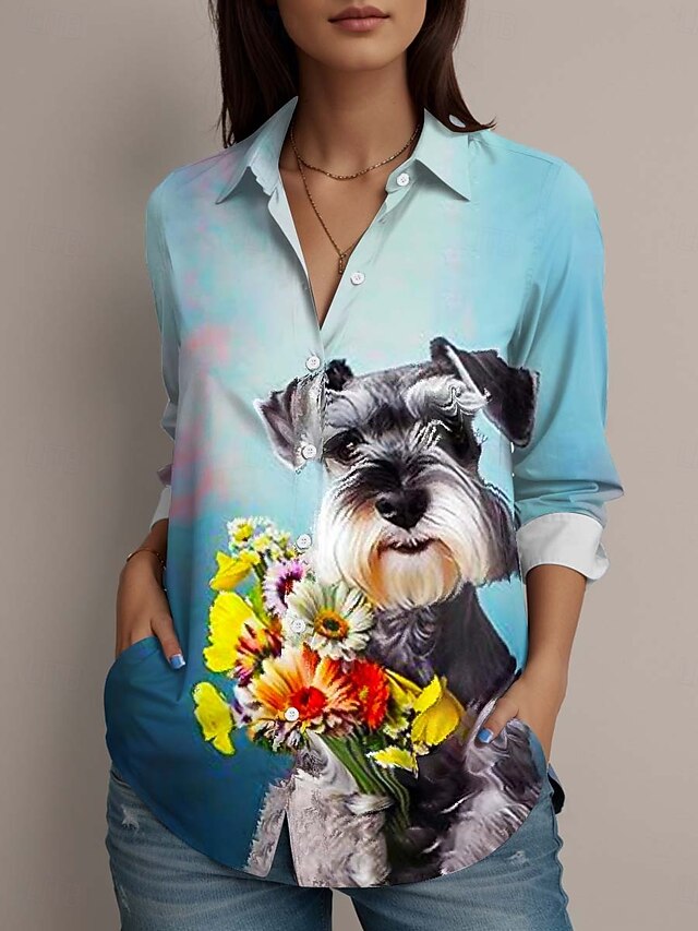 Women's Shirt Button Down Tunic Shirt Collar Long Sleeve Graphic Animal Active Vintage Cute Regular Tops Work Daily s Print Pink Blue Green Spring Fall Winter4