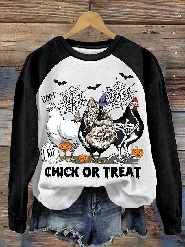 Halloween Women's Pullover Sweatshirt Graphic Animal Fashion Casual Long Sleeve Crew Neck Regular Tops Street Dailywear Print Black Brown Fall Winter3