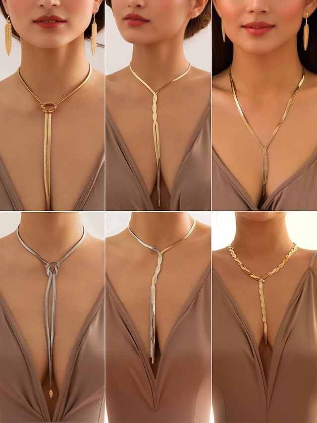  női elegáns fém lasszós nyaklánc szett - minimalista arany &Ezüst Y alakú láncékszer hölgyeknek, tökéletes partikra, randevúkra és estélyi ruhákra