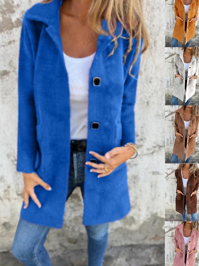  Damen Mantel Warm Bequem Tasche Knöpfe Mode Einfach Ausgehen Wochenende Einreihig Lang Umlegekragen Normale Passform Langarm Oberbekleidung Rosa Blau Kamel Herbst Winter