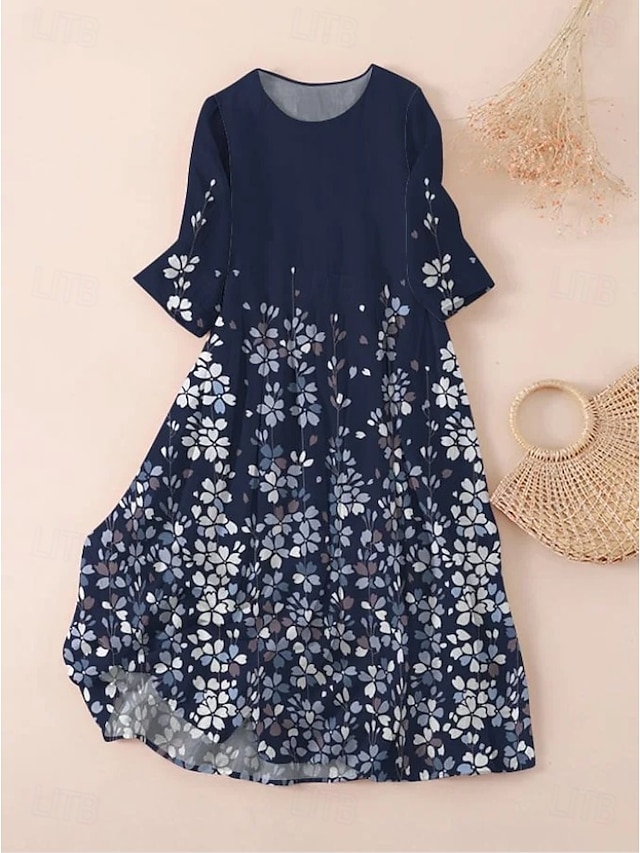  Women's Midi Dress T Shirt Dress Tee Dress A Line Dress Summer Dress Vacation Casual Beach Date Summer Dress Regular Fit Floral Graphic Short Sleeve Crew Neck Dark Brown Black White Light Green