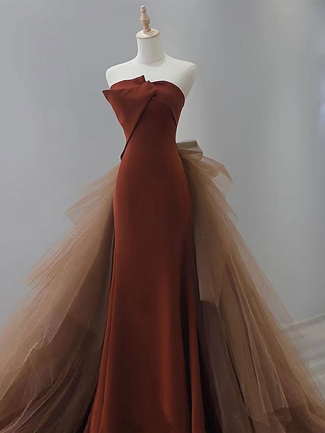 Strapless Red Pleats Sleeveless Sweep/Brush Train Prom Dresses