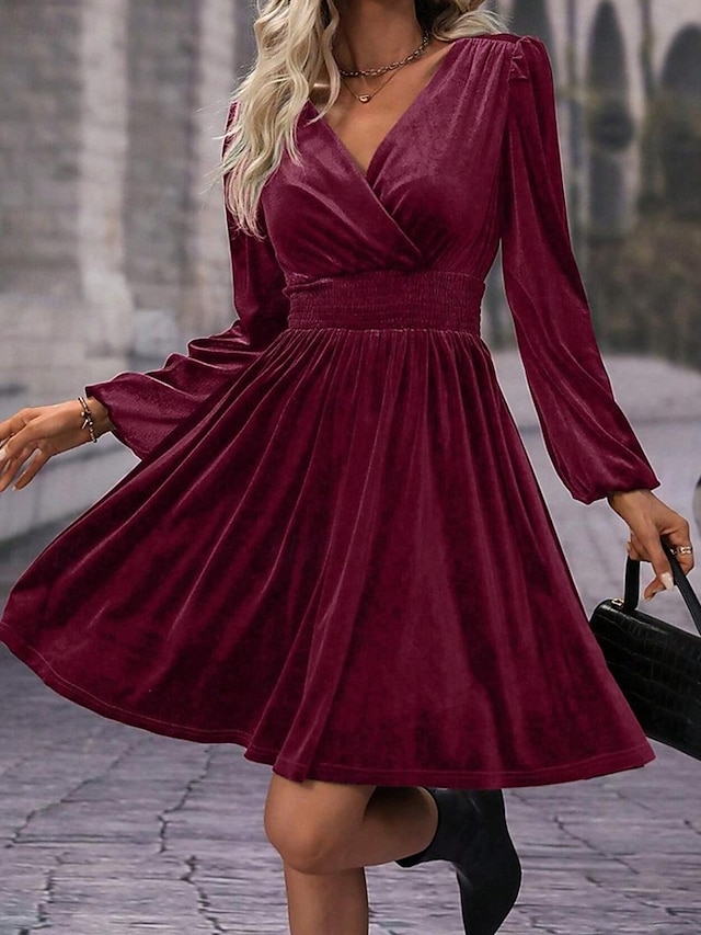  Pentru femei Rochie Mini Rochie casual Rochie de iarnă Modă Modern Zilnic Sfârșit de săptămână Fit regulat Simplu Manșon Lung În V Negru Roșu-aprins Trifoi Vară