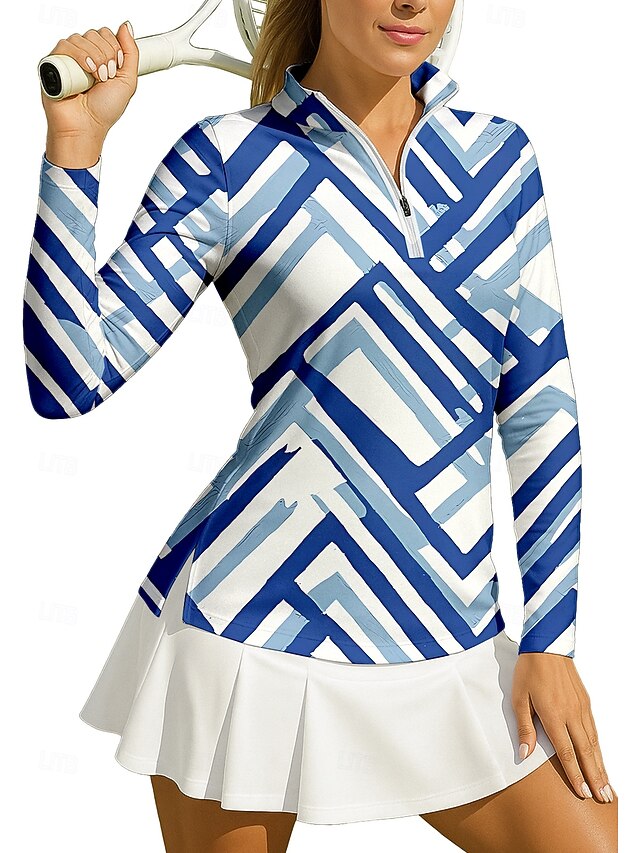 Women's Geometric Sport Shirt Golf Polo Shirt Tennis Shirt Tennis Top Long Sleeve Zipper Floral UPF50+ UV Resistant High Elasticity Moisture Wicking Breathable Tennis Golf Pickleball Stand Collar Zip4